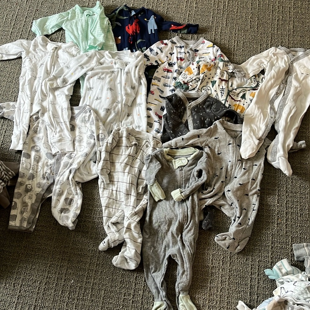 Bundle of 12 zip up and button up one pieces- all 3 months